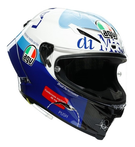 Casco Para Moto Agv Pista Gp Rr Rossi Misano Azul Fibra Carb