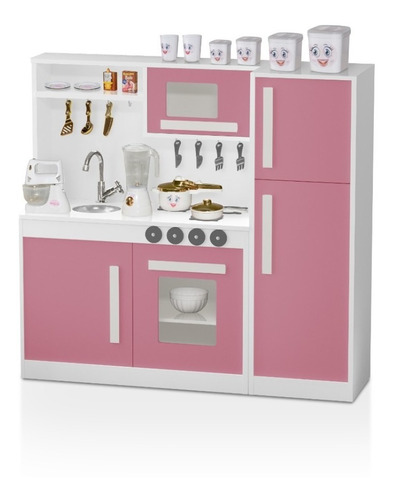 Cozinha Infantil Mdf Completa Para Brincar Rosa/branco