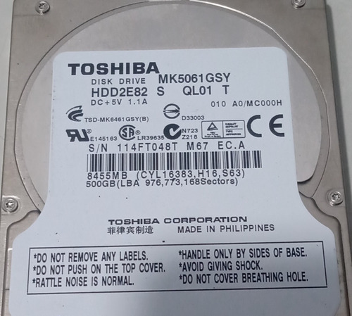 Placa Lógica Hd P/ Notebook 320gb Toshiba Mk5061gsy 