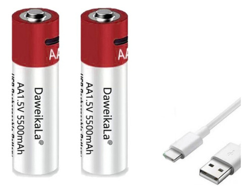 Kit 2 Pilhas Usb Recarregável Aa 5500mah