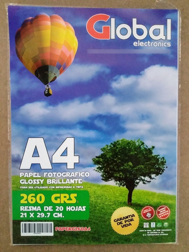 Papel Glossy 260 Grs A4 X 20 Hojas