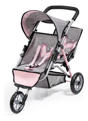 Coche Stroller Doble Para Muñecas Reborn Bebe Real Color Gris