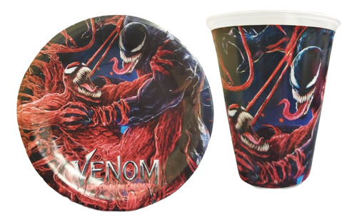 Paquete Fiesta Cumpleaños Vaso Plato Venom 50 Niños 