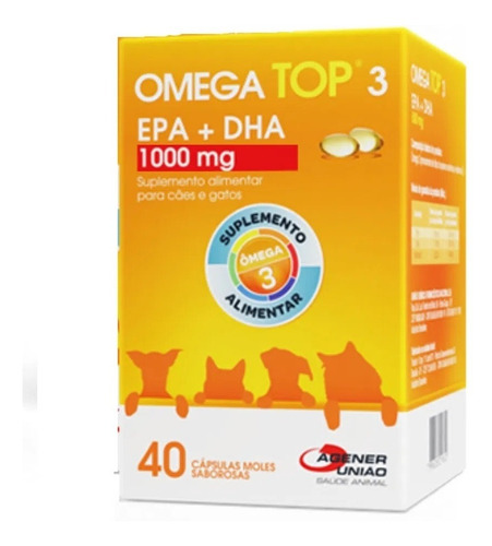 Omega Top 3 C 40 Cáp. Moles Saborosas 1000mg P/ Cães E Gatos