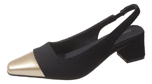 Sandalias De Tacón Cabeza De Zapato Dorada Para Damas 