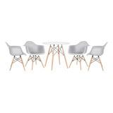 Kit - Mesa Eames 80 Cm + 4 Cadeiras Eiffel Daw Cor Mesa Branco Com Cadeiras Cinza Claro