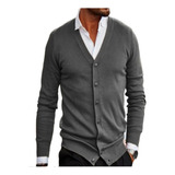 Camisa Slim Casual Hombre, Suéter Cárdigan Negro