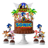 Topo De Bolo Personalizado Sonic + 10 Toppers