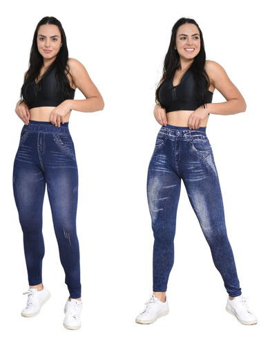 Kit C/ 2 Calca Feminina Leg Fake Imita Jeans - Suplex