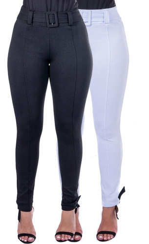 Kit 2 Calça Feminina Social Preta Com Lycra Cintura Alta