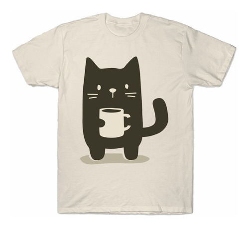 Playera Camiseta Unisex Lindo Gato Negro Tomando Cafe Cat 