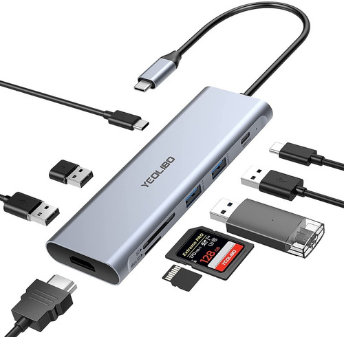 Hub Usb C 9 En 1 Adaptador Hdmi 4k Lector Tarjetas Sd 100w