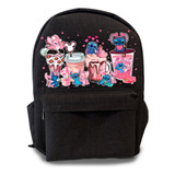 Mochila C/bolsas Kawai Casual Stitch Escolar Bebida