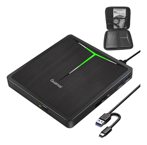 Grabadora Portatil Guamar Usb 3.0/usb-c Cd/dvd +/-rw Negro