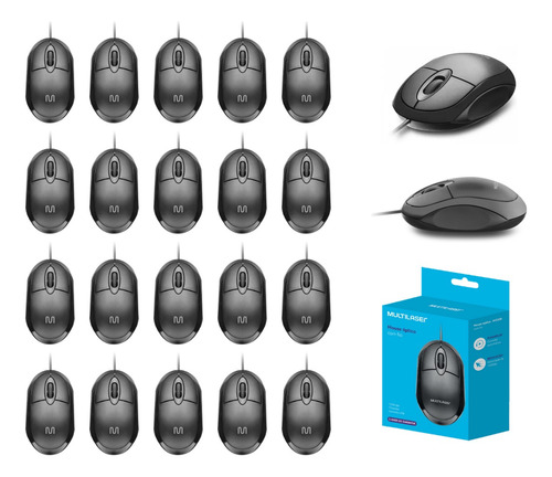 Kit De 20 Mouse Óptico Slim C/fio Ergonômico Para Computador