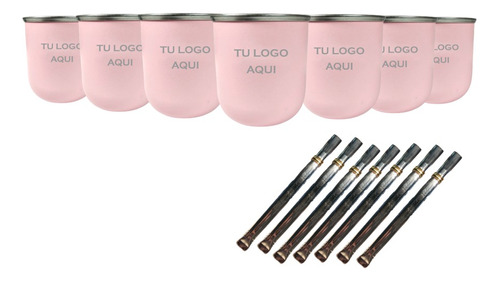 Souvenir Regalo Mate Acero Inox Rosa + Bombilla Grabado X10