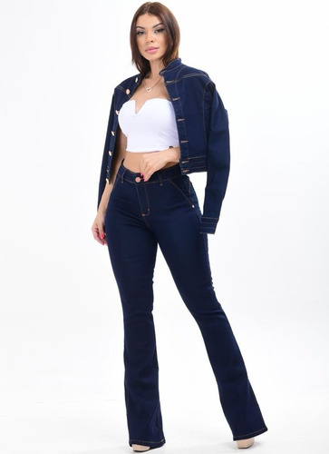 Lindo Conjunto Calça Flare Mais Jaqueta Jeans Moda Feminina 