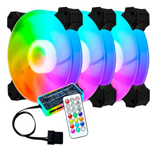 Kit 3 Ventiladores Rgb Para Chasis + Controlador Y Control