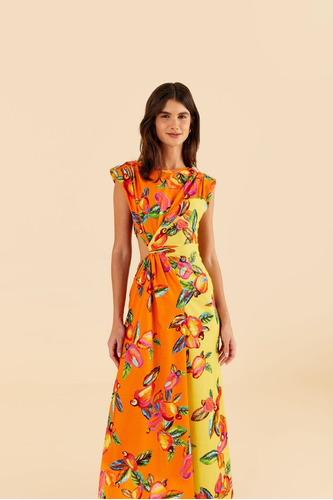 Vestido Midi Caju Céu Farm- Verão 2024