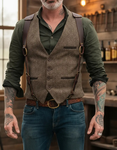 Traje Victoriano Steampunk Hombre Tweed Chaleco Cosplay