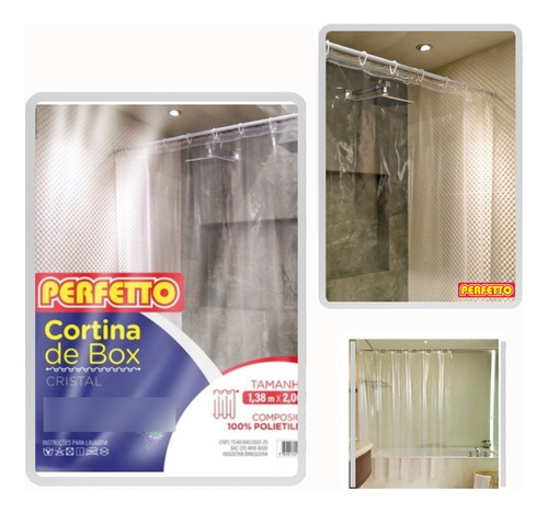 Banheiro Box Cortina Transparente Antimorfo 1,38m X 2,00m