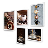 Kit 5 Quadros Decorativos Café Luxo Sem Vidro 5pçs