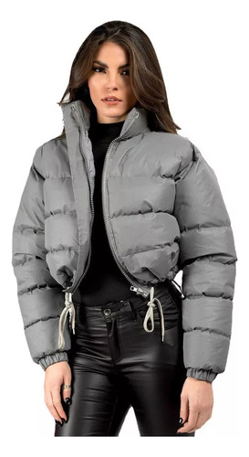 Chaqueta Acolchada Recortada Para Mujer