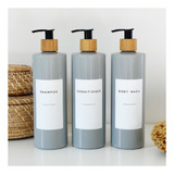 3 Dispensadores Pet Para Jabón,shampoo Bamboo Gris 250ml