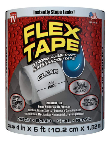 Flex Tape Cinta Impermeable De Goma, 33.3 X 5.0 ft, Transpa