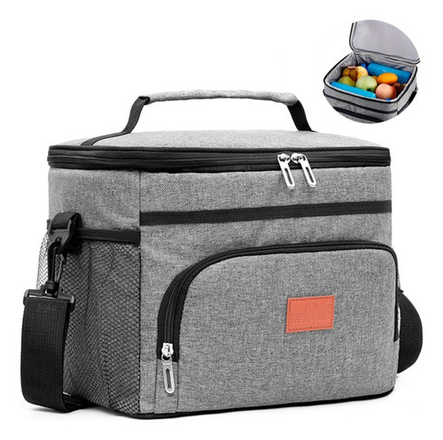 Hielera Bolso 3 Capas Trabajo Picnic Lonchera Termica Grande Color Gris