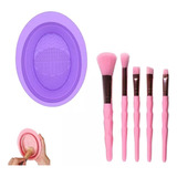 Kitx5 Brochas Para Maquillaje Rosa + Limpiador De Brochas