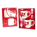 Juego 2 Tazas Ceramica Para Cafe Té Con Cuchara San Valentin