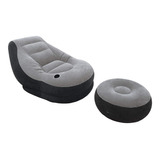 Sillón Inflable Ultra Lounge Con Reposapies Gris Con Azul