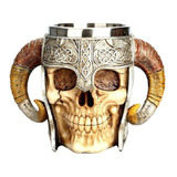 Tazon Taza Mugs Vikingo Craneo Con Casco Cuernos Medieval