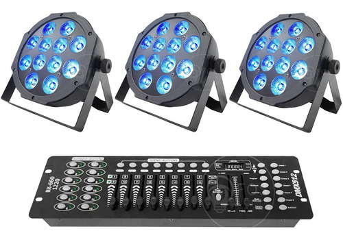 Kit 3 Canhão Refletor 12x12w Rgbw 4in1 + Mesa Dmx 192 Canais