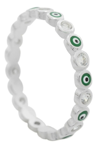 Anillo Ojo Turco Verde 100% Plata Fina 925 Protección