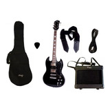 Combo Guitarra Electrica Parquer Sg Negra Ampli 5w Cuota