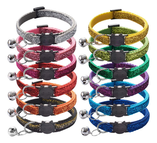 12 Collares De Gato Con Campana De Nailon Brillantes Colores