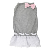 Ropa Para Perro Vestido Gris Con Moño Rosa Lindo Talla 6