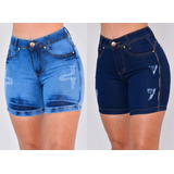 Kit 2 Bermudas Jeans Meia Coxa Com Elastano