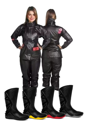 Capa De Chuva Alba Feminina Impermeavel + Bota Motosafe Brac