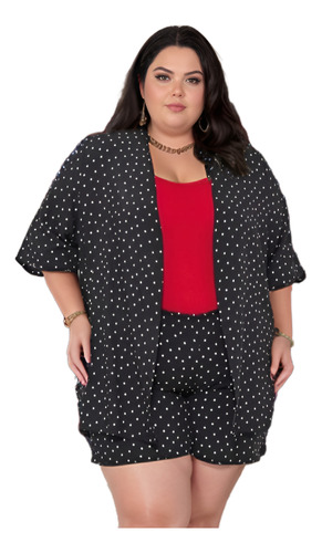 Blusa Kimono Plussize Crepe Casaco Verão Tamanhogrande 46/60