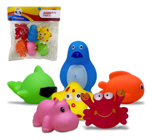 Brinquedo De Banho Bebes Bichinhos Vinil Infantil 6 Peças Cor Colorido