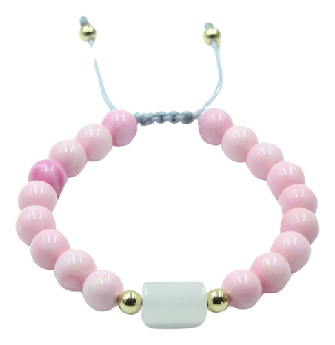 Pulsera Cuarzo Piedra Natural Concha Rosa Ajustable B527