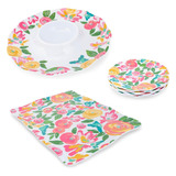 Garden Party - Juego De 4 Platos De Melamina Floral Rosa Par