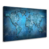 Quadro Decorativo Mapa Mundi Em Tela Canvas Grande 120x60cm Cor Preto Armação Borda Infinita