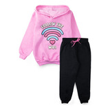 Conjunto Infantil Feminino Moletom Com Capuz Follow The Wifi