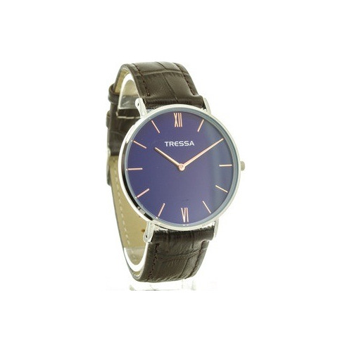 Reloj Tressa Clyde Hombre Malla De Cuero Marron Fondo Azul