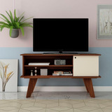 Rack P/ Tv 50  120x65cm Pés Mdf 1pt 2 Nichos Cedro/off White