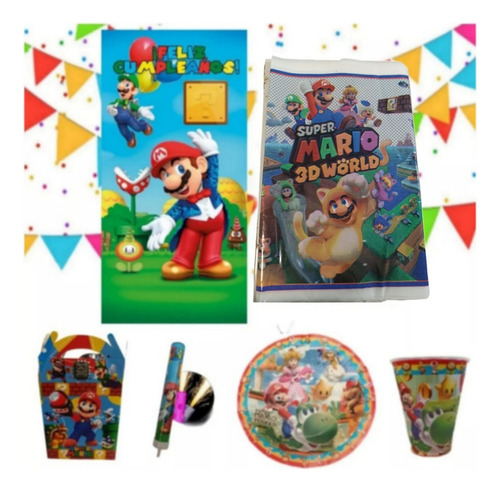 Mario Bros Paq Fiesta Articulos 30 Niños Cumpleaños Tematica